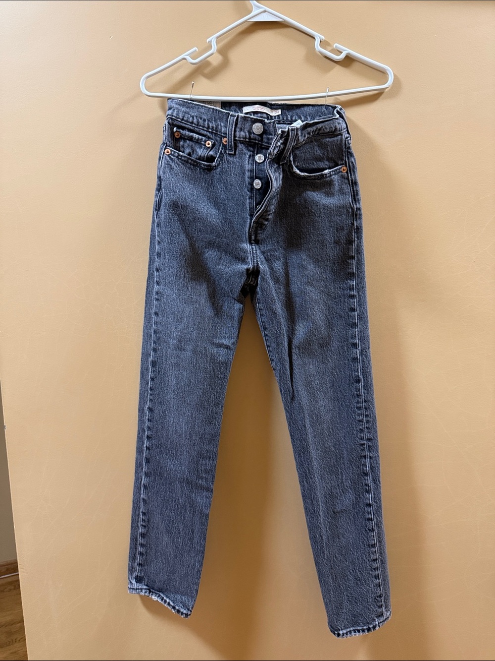 Levi's High-Rise Button-Fly Jeans in Washed Black Denim
